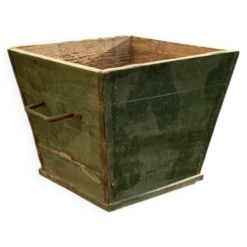 Grande boîte en pin vert forêt vintage années 1940, style utilitaire rustique