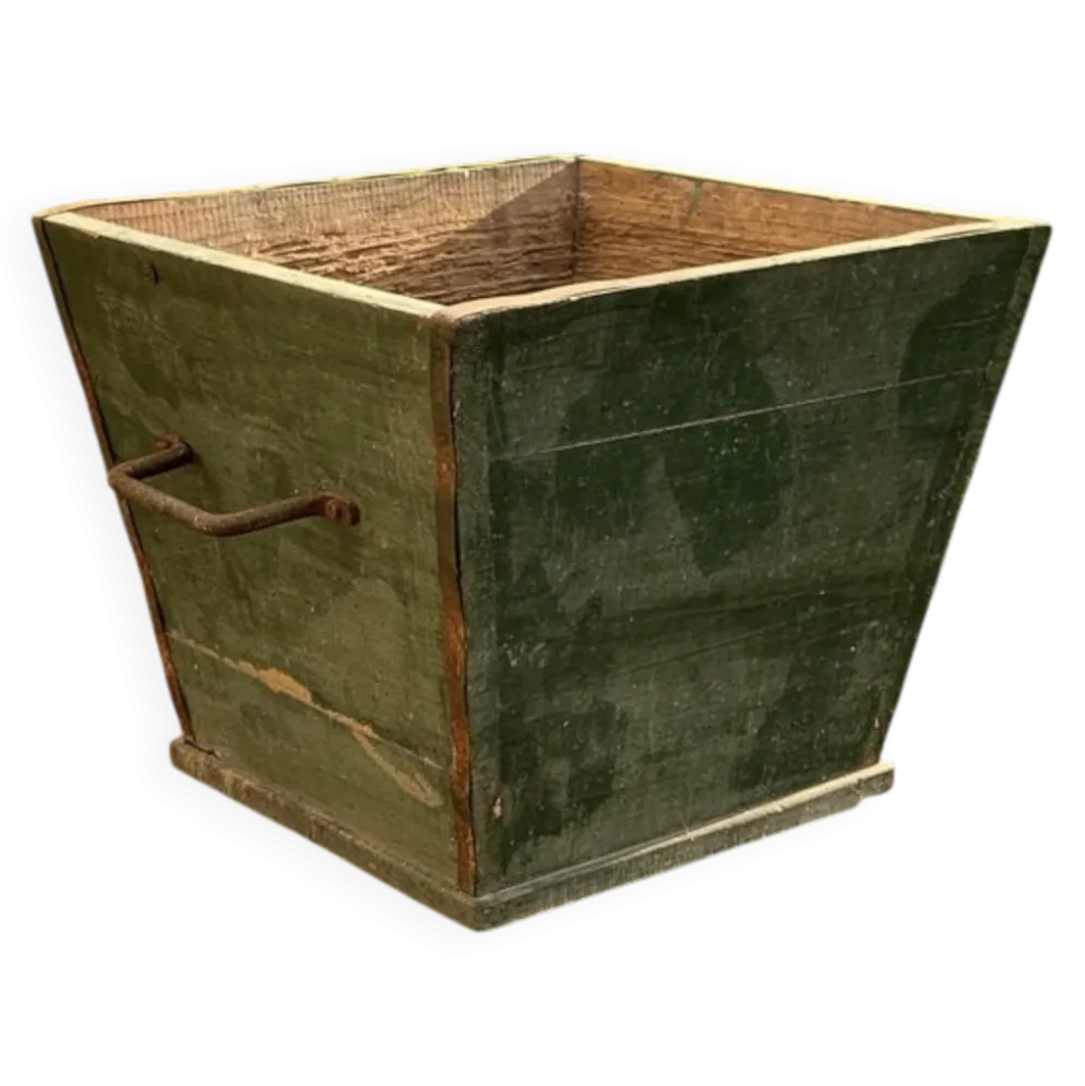 Grande boîte en pin vert forêt vintage années 1940, style utilitaire rustique