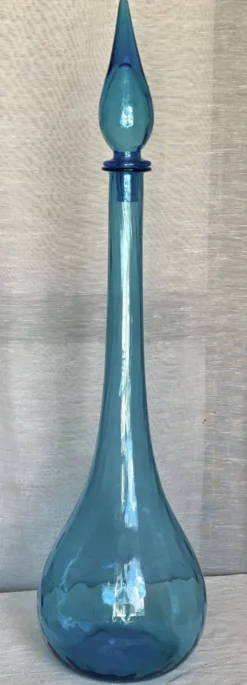 Grande bouteille Empoli (66cm) vintage 1960 verre teinté bleu carafe Murano