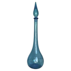 Grande bouteille Empoli (66cm) vintage 1960 verre teinté bleu carafe Murano
