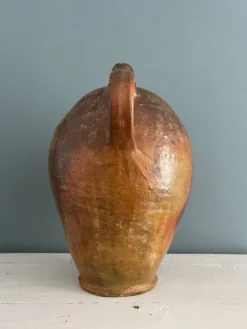 Grande bouteille à huile XIXème en terre vernissée