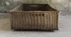 Grande caisse ou panier rectangulaire en osier - vintage 1960