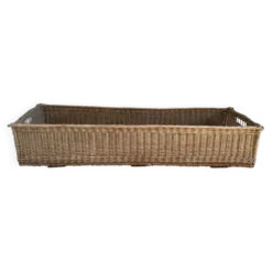 Grande caisse ou panier rectangulaire en osier - vintage 1960