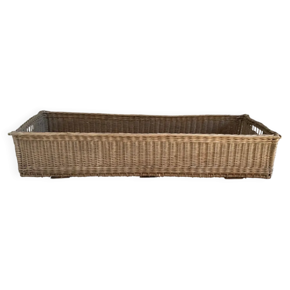 Grande caisse ou panier rectangulaire en osier - vintage 1960