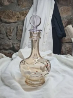 Grande Carafe Art nouveau verre emaillé irisé et fleurs