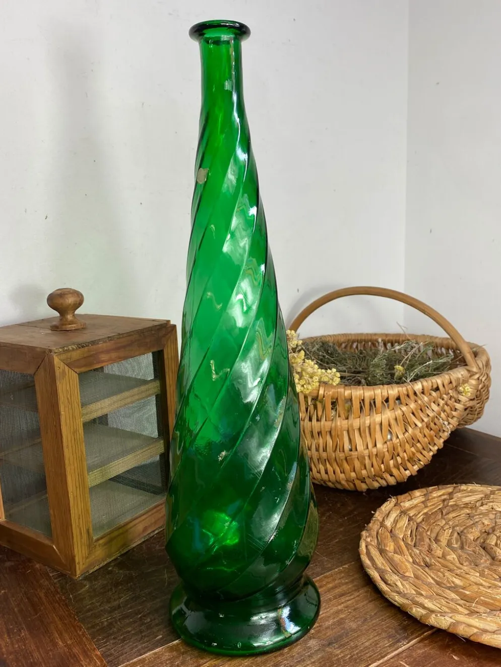 Grande carafe en verre d’empoli, Italie,années 60