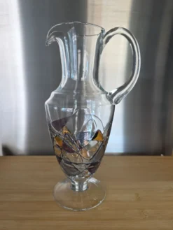 Grande carafe / Pichet en cristal de Paris décor vitrail signé H 30 cm