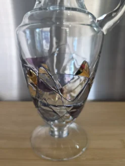 Grande carafe / Pichet en cristal de Paris décor vitrail signé H 30 cm
