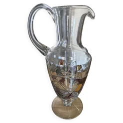Grande carafe / Pichet en cristal de Paris décor vitrail signé H 30 cm