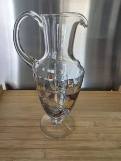 Grande carafe / Pichet en cristal de Paris décor vitrail signé H 30 cm