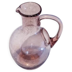 Grande carafe pichet à glace Verrerie de Biot en verre bullé améthyste