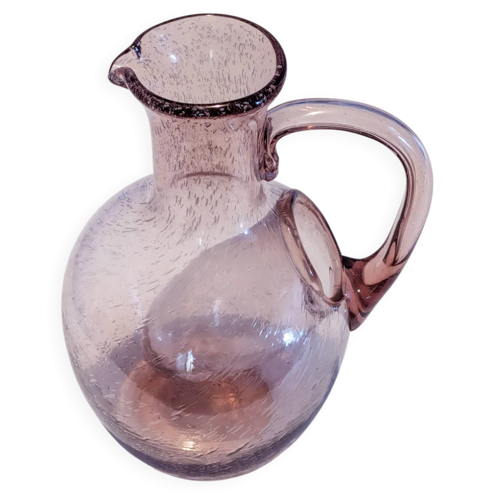 Grande carafe pichet à glace Verrerie de Biot en verre bullé améthyste