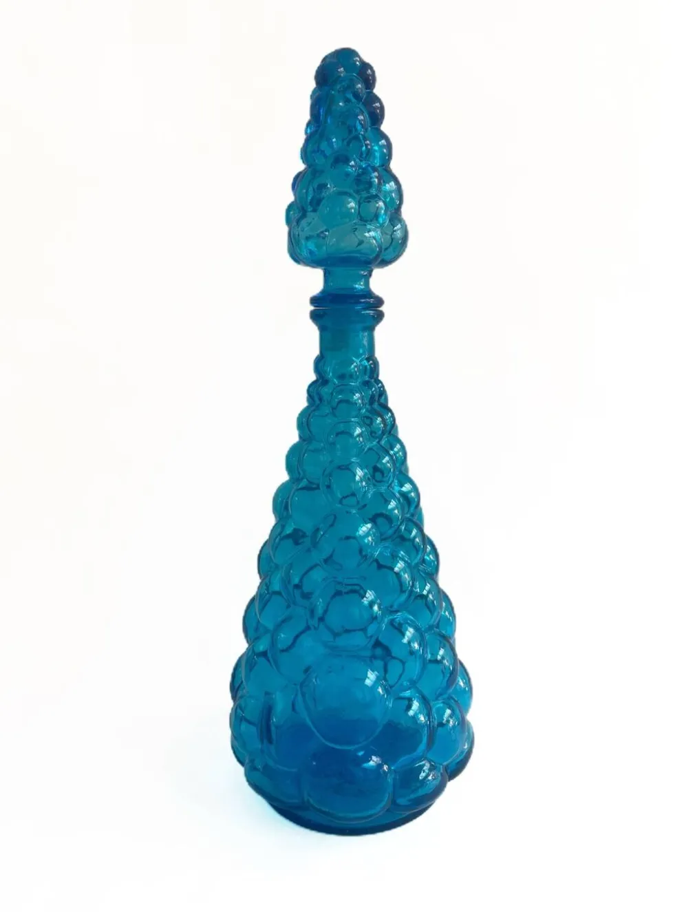 Grande carafe vintage en verre bleu piscine