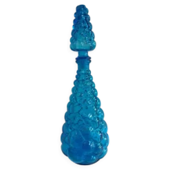 Grande carafe vintage en verre bleu piscine