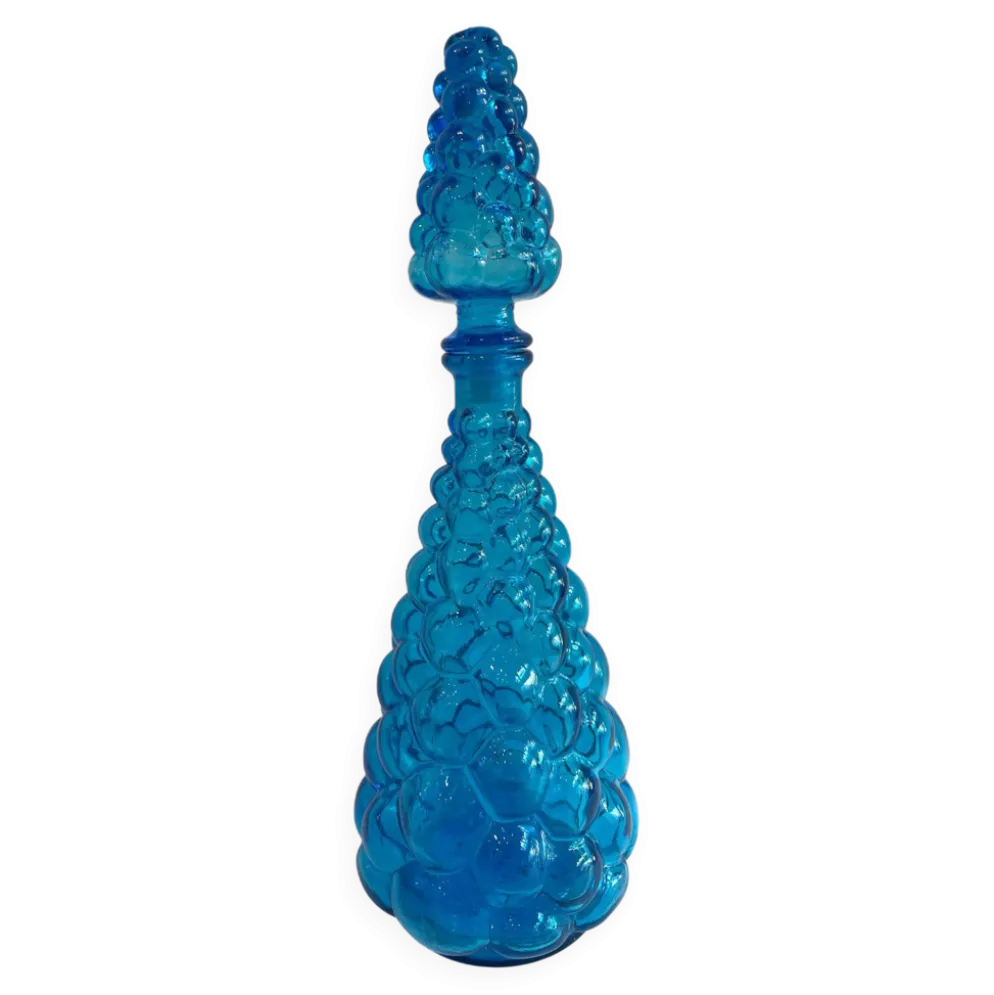 Grande carafe vintage en verre bleu piscine