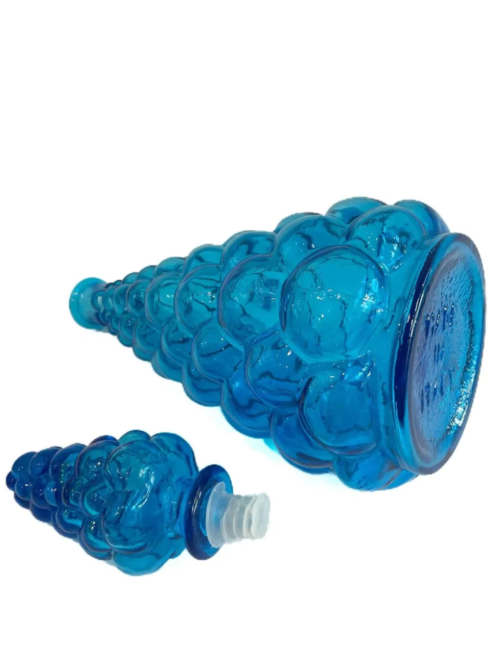 Grande carafe vintage en verre bleu piscine