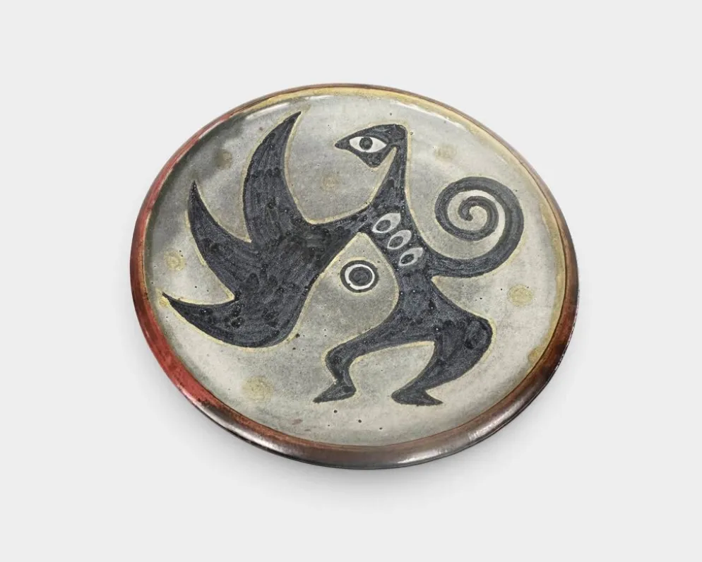 Grande coupe en grés de Richard Kjærgaard, esprit Picasso / CoBra, Danemark