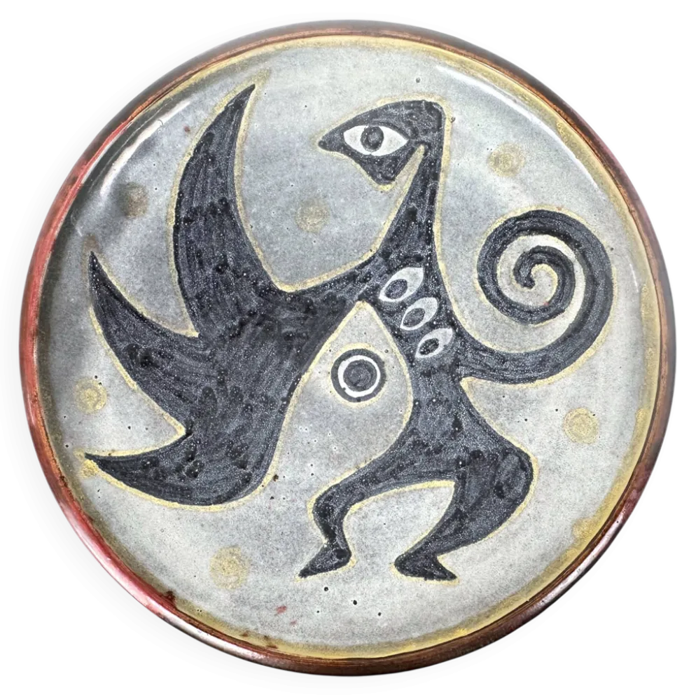 Grande coupe en grés de Richard Kjærgaard, esprit Picasso / CoBra, Danemark