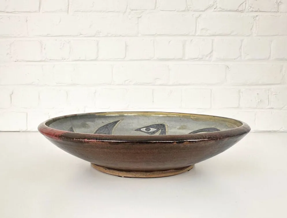 Grande coupe en grés de Richard Kjærgaard, esprit Picasso / CoBra, Danemark