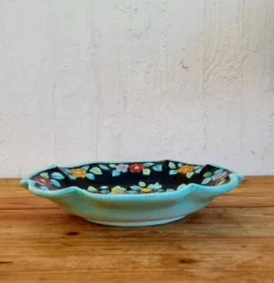 Grande coupe à fruits vintage Cerart Monaco à décor floral