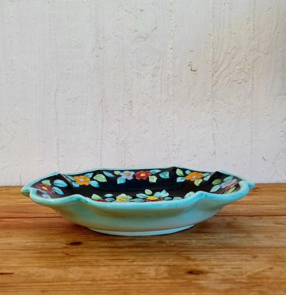 Grande coupe à fruits vintage Cerart Monaco à décor floral
