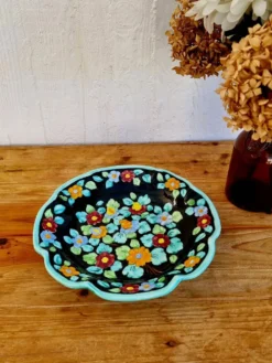 Grande coupe à fruits vintage Cerart Monaco à décor floral