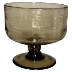 Grande coupe verre fumé bullé vintage 1960 Biot