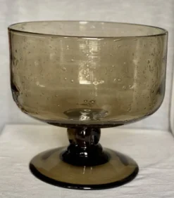 Grande coupe verre fumé bullé vintage 1960 Biot