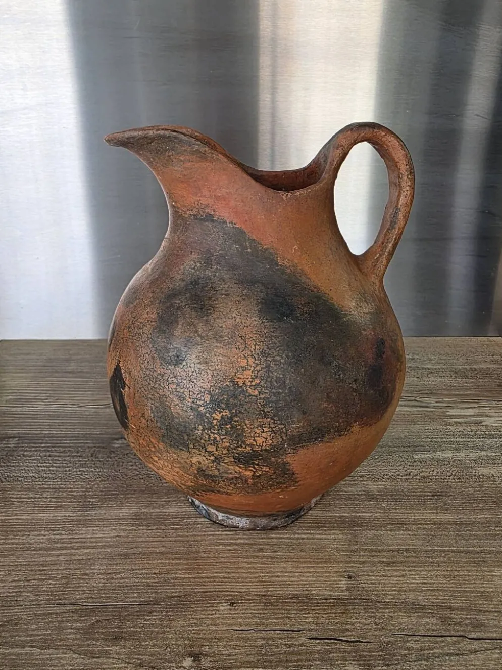 Grande cruche en terre cuite enfumée vintage Style Wabi-Sabi / Japandi
