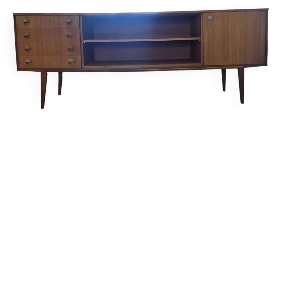 Grande enfilade vintage en teck 220 cm – Années 60/70 – Design scandinave