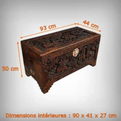 Grande Malle en Camphrier Sculpté, Chine – Milieu XXe