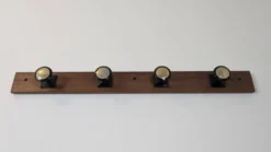 Grande patère murale vintage à 4 crochets en bois exotique et bakélite
