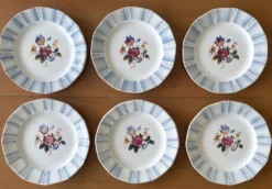6 grandes assiettes plates anciennes en faïence de Sarreguemines