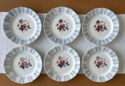 6 grandes assiettes plates anciennes en faïence de Sarreguemines