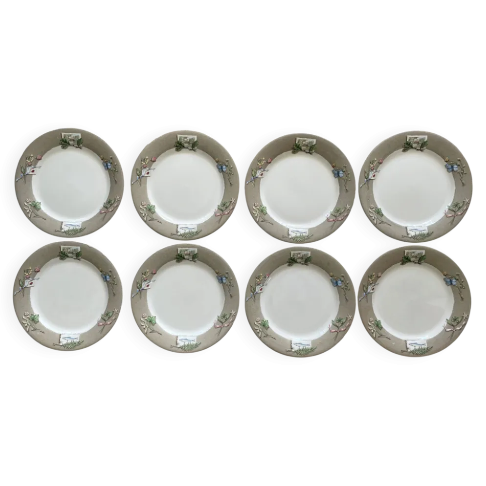 8 grandes assiettes plates en faïence de gien
