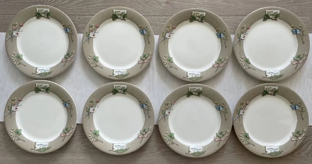 8 grandes assiettes plates en faïence de gien