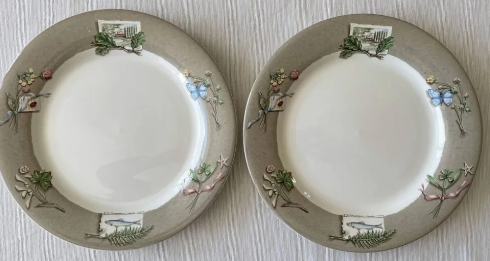 8 grandes assiettes plates en faïence de gien