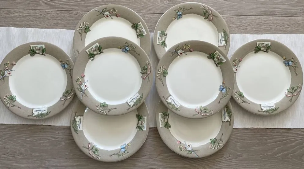 8 grandes assiettes plates en faïence de gien