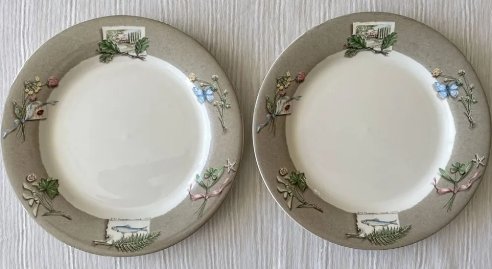 8 grandes assiettes plates en faïence de gien