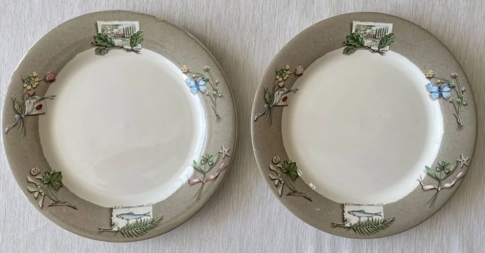 8 grandes assiettes plates en faïence de gien