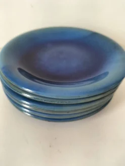 6 grandes assiettes plates en grès bleu cobalt et turquoise
