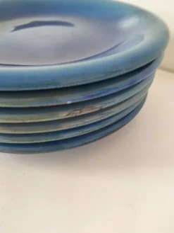6 grandes assiettes plates en grès bleu cobalt et turquoise