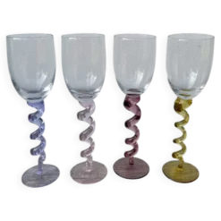 4 grandes coupes flûtes à champagne multicolores torsadés