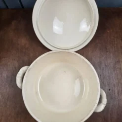 Grande soupière Digoin Sarreguemines vintage – Décor floral brun et bleu