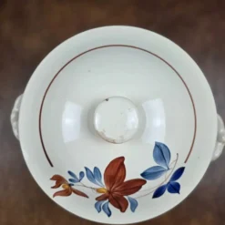 Grande soupière Digoin Sarreguemines vintage – Décor floral brun et bleu