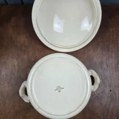 Grande soupière Digoin Sarreguemines vintage – Décor floral brun et bleu