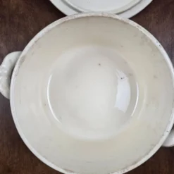 Grande soupière Digoin Sarreguemines vintage – Décor floral brun et bleu