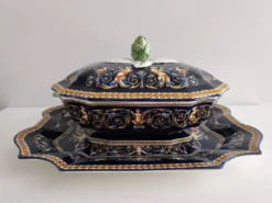 Grande soupière et plateau de service faïence de Gien - Renaissance