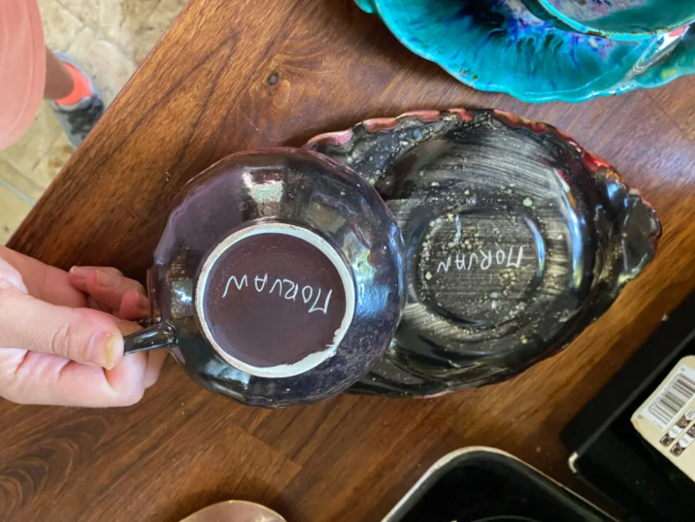 2 grandes tasses et sous-tasses en céramique flammée morvan – tamnay-e
