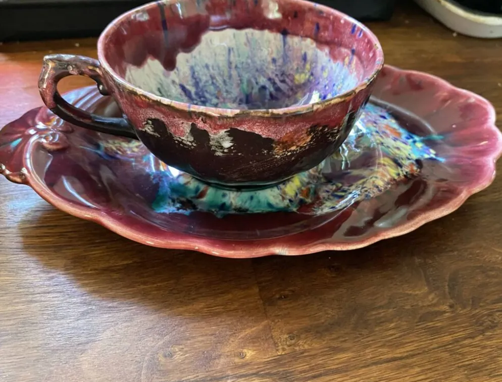2 grandes tasses et sous-tasses en céramique flammée morvan – tamnay-e